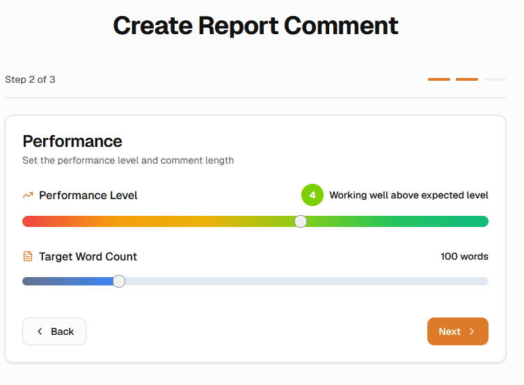 Set level and length screen of NSW School Reports
